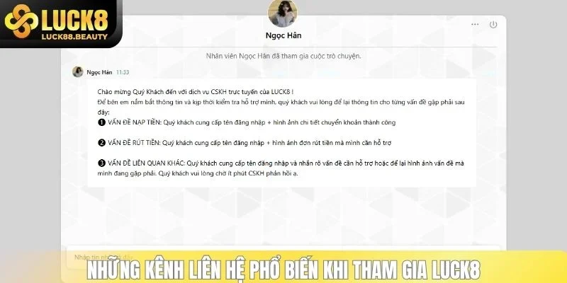 Những kênh liên hệ phổ biến khi tham gia LUCK8